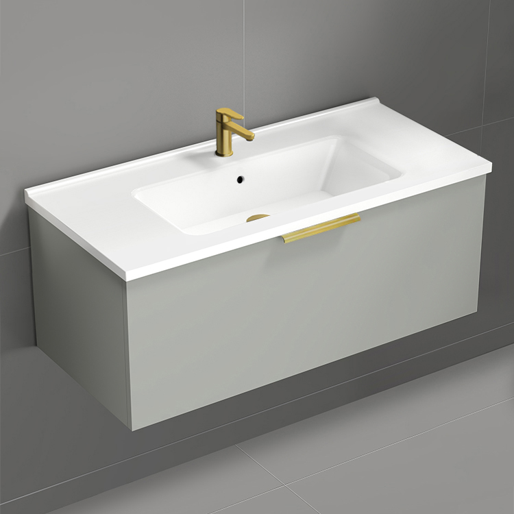 Bathroom Vanity Wall Mounted Bathroom Vanity, Modern, 40 Inch, Gold Handle Nameeks BODRUM41